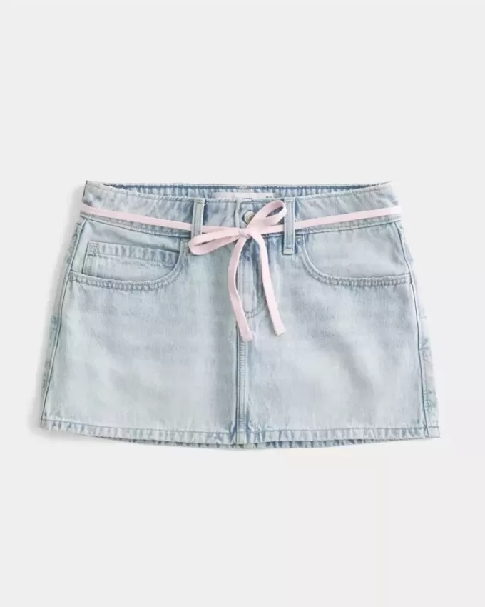 Light Wash Skosnöre Denim Mini Skort Light Wash Skosnöre Denim Mini Skort