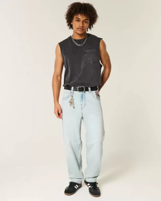 Light Wash Spelkort Grafiska Skater Baggy Jeans Light Wash Spelkort Grafiska Skater Baggy Jeans