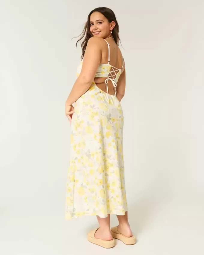 Linne-Blend Open Back Slip Midiklänning
