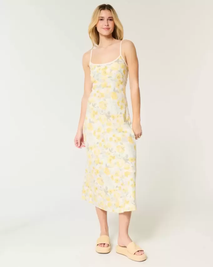 Linne-Blend Open Back Slip Midiklänning