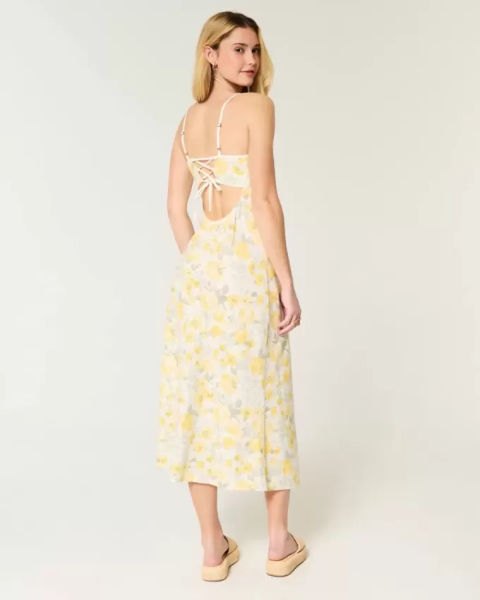 Linne-Blend Open Back Slip Midiklänning