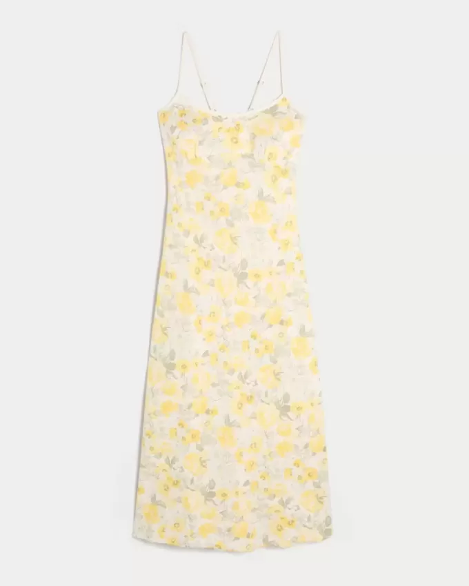 Linne-Blend Open Back Slip Midiklänning