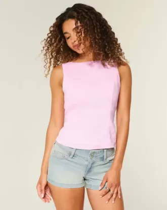 Linne-Blend Öppen-Back Top