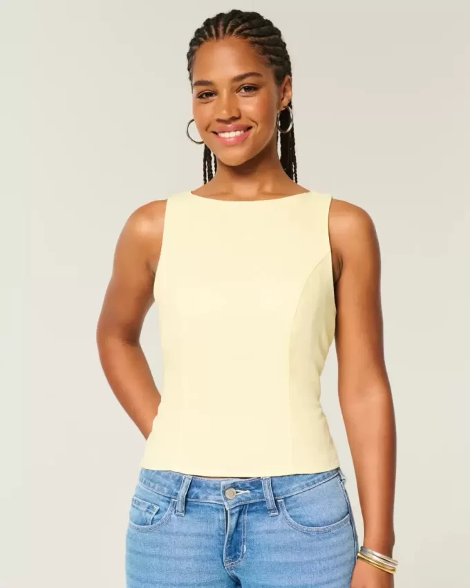 Linne-Blend Öppen-Back Top Linne-Blend Öppen-Back Top