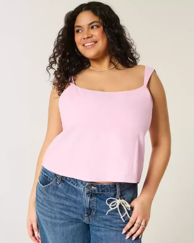 Linne-Blend Öppen-Back Top Linne-Blend Öppen-Back Top