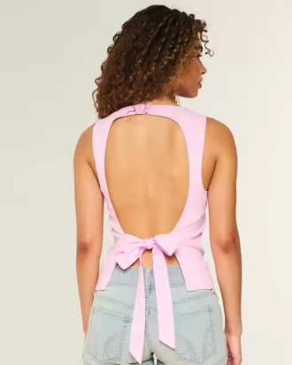 Linne-Blend Öppen-Back Top
