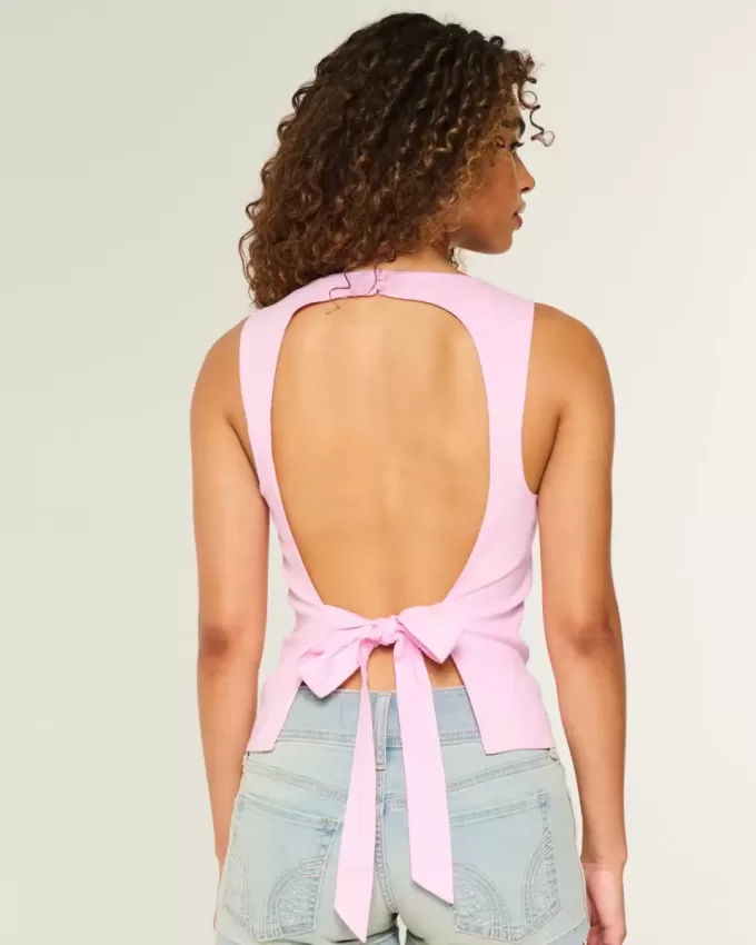 Linne-Blend Öppen-Back Top Linne-Blend Öppen-Back Top