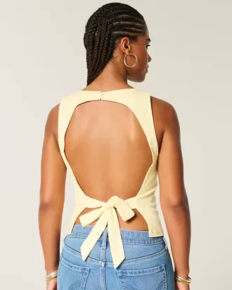 Linne-Blend Öppen-Back Top