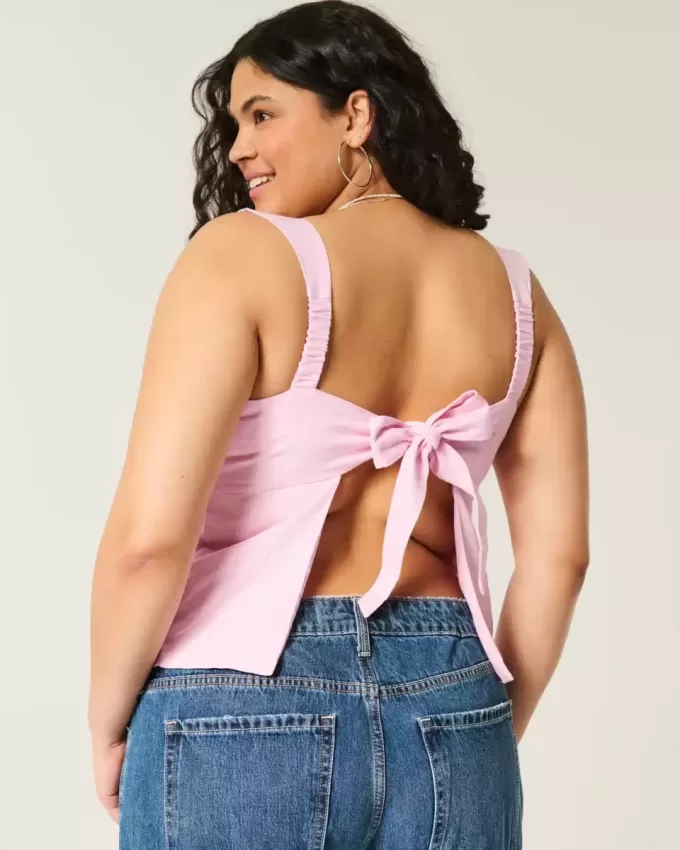 Linne-Blend Öppen-Back Top Linne-Blend Öppen-Back Top