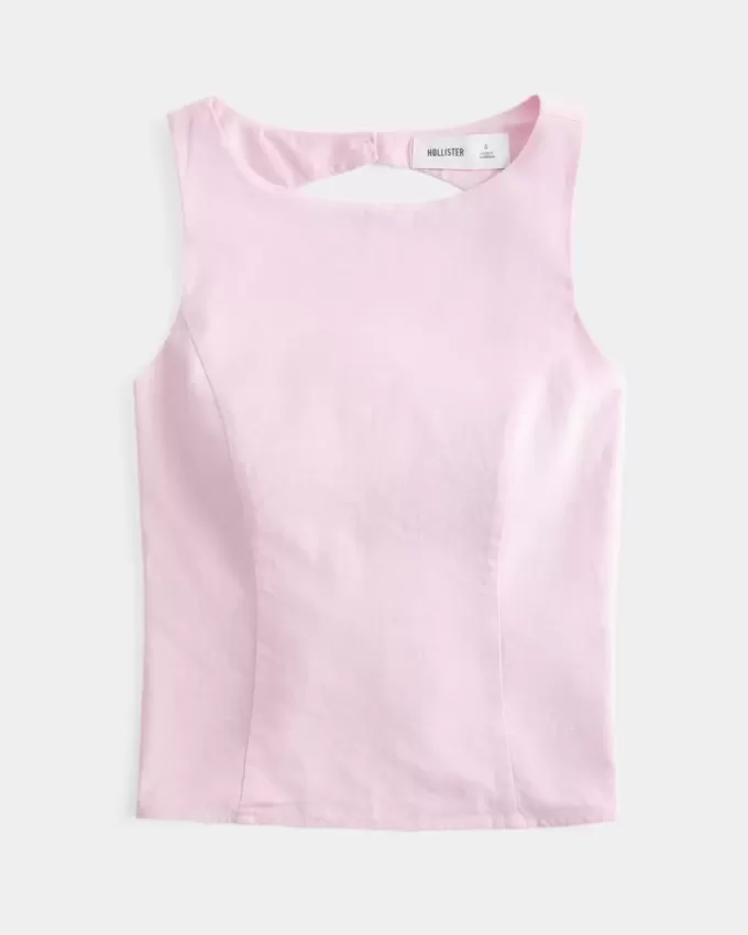 Linne-Blend Öppen-Back Top Linne-Blend Öppen-Back Top