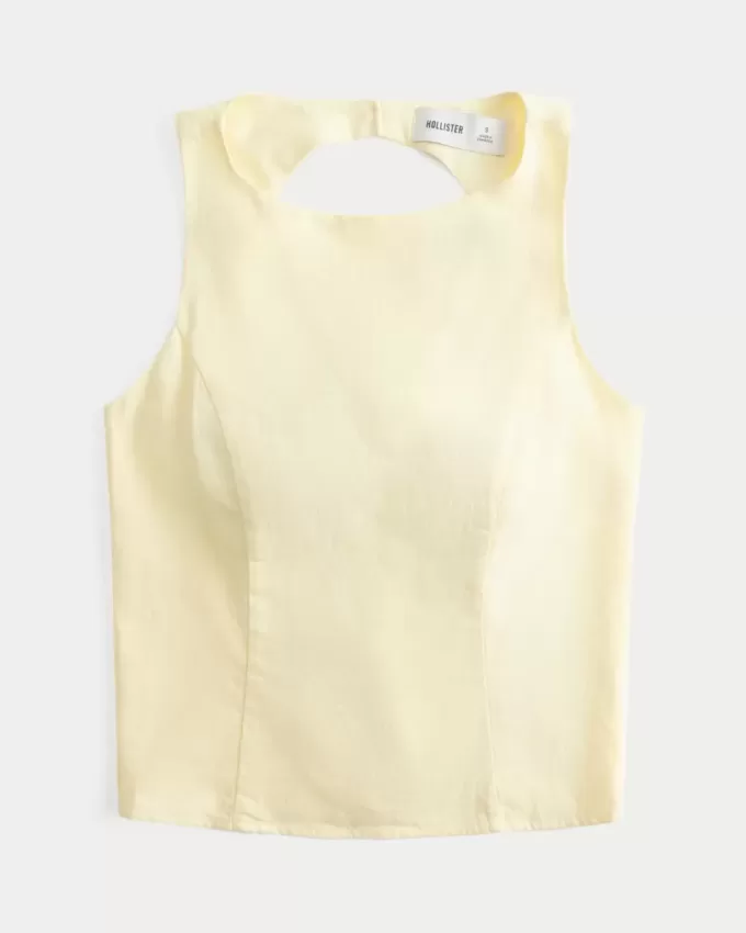 Linne-Blend Öppen-Back Top Linne-Blend Öppen-Back Top