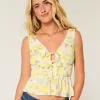 Linne-Blend Tie-Front Peplum Top Linne-Blend Tie-Front Peplum Top
