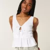 Linne-Blend Tie-Front Peplum Top Linne-Blend Tie-Front Peplum Top