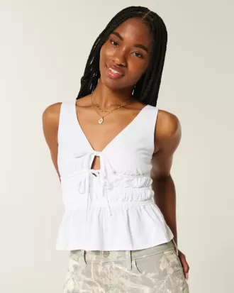 Linne-Blend Tie-Front Peplum Top