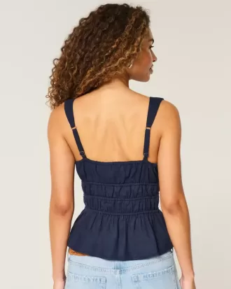 Linne-Blend Tie-Front Peplum Top