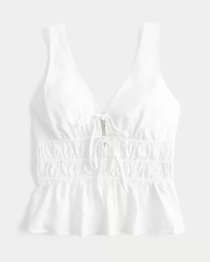 Linne-Blend Tie-Front Peplum Top Linne-Blend Tie-Front Peplum Top