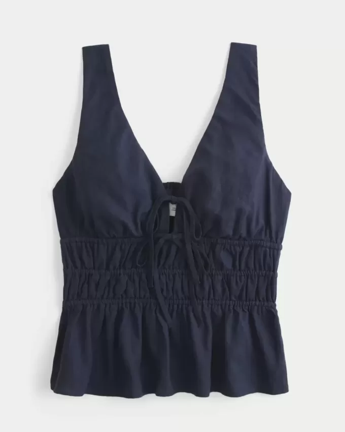 Linne-Blend Tie-Front Peplum Top Linne-Blend Tie-Front Peplum Top