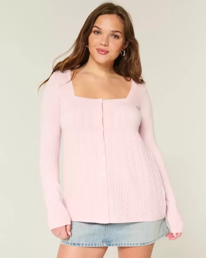 Långärmad Babydoll-tröja med fyrkantig hals Långärmad Babydoll-tröja med fyrkantig hals