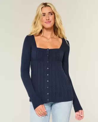 Långärmad Babydoll-tröja med fyrkantig hals