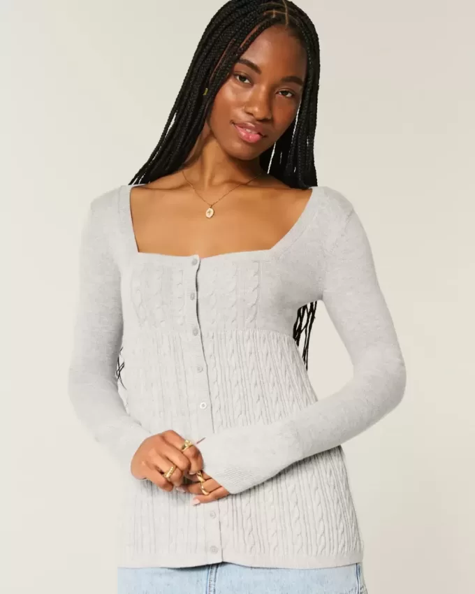 Långärmad Babydoll-tröja med fyrkantig hals Långärmad Babydoll-tröja med fyrkantig hals
