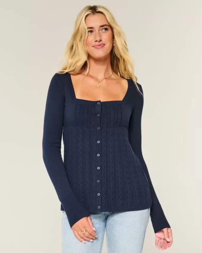 Långärmad Babydoll-tröja med fyrkantig hals Långärmad Babydoll-tröja med fyrkantig hals