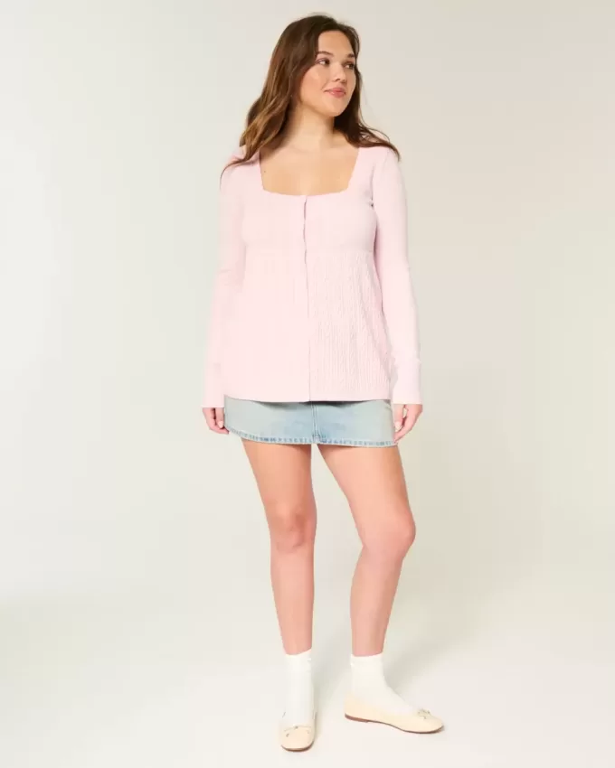 Långärmad Babydoll-tröja med fyrkantig hals Långärmad Babydoll-tröja med fyrkantig hals