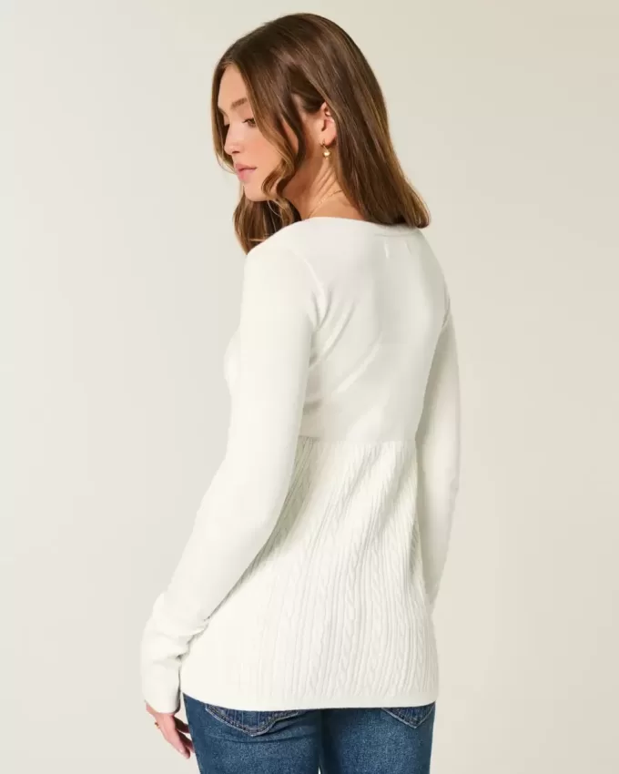 Långärmad Babydoll-tröja med fyrkantig hals Långärmad Babydoll-tröja med fyrkantig hals