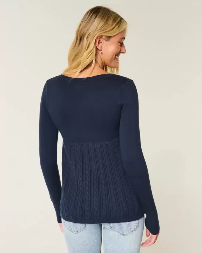 Långärmad Babydoll-tröja med fyrkantig hals Långärmad Babydoll-tröja med fyrkantig hals