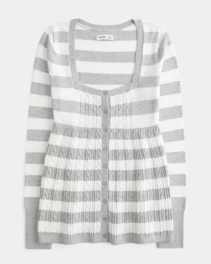 Långärmad Babydoll-tröja med fyrkantig hals Långärmad Babydoll-tröja med fyrkantig hals