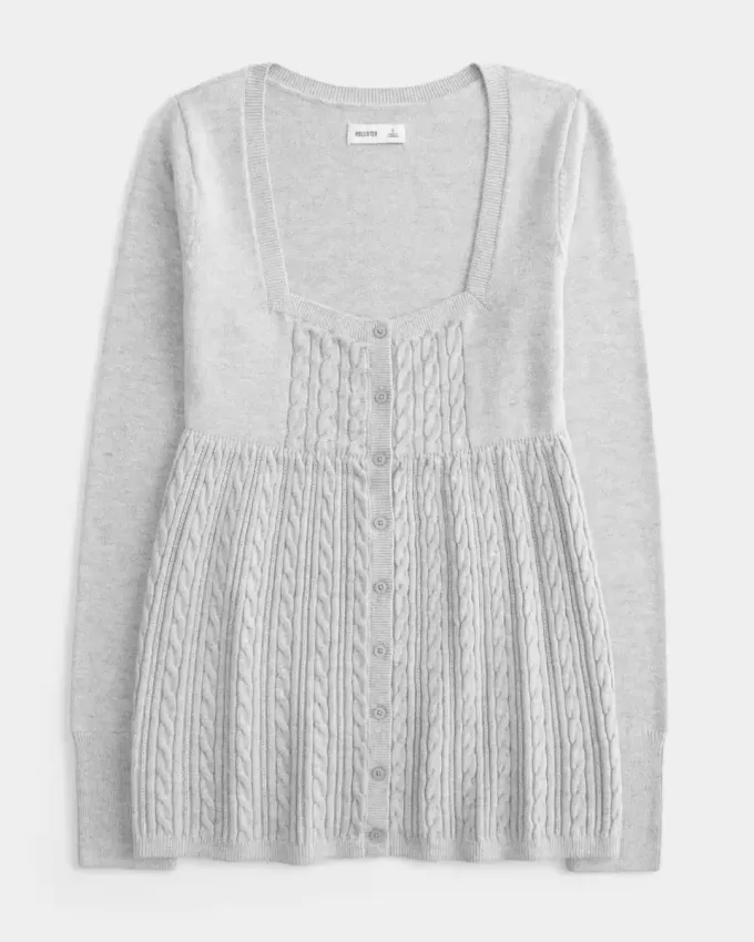 Långärmad Babydoll-tröja med fyrkantig hals Långärmad Babydoll-tröja med fyrkantig hals