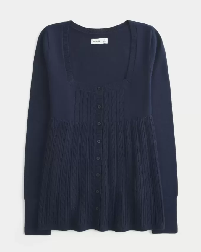 Långärmad Babydoll-tröja med fyrkantig hals Långärmad Babydoll-tröja med fyrkantig hals