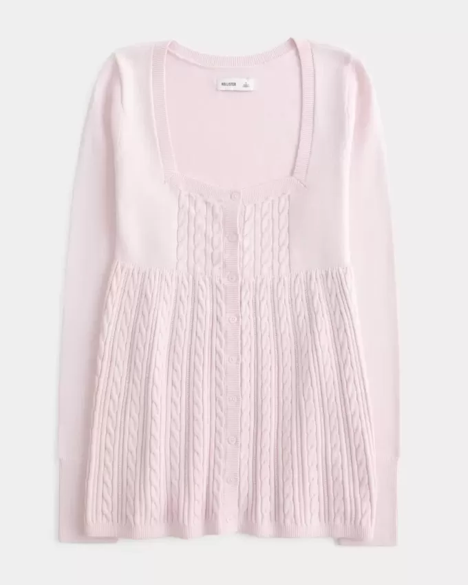Långärmad Babydoll-tröja med fyrkantig hals Långärmad Babydoll-tröja med fyrkantig hals
