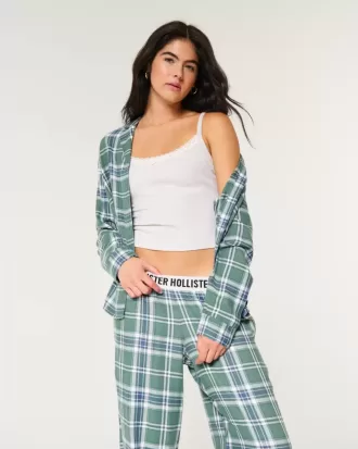 Långärmad flanell pyjamastopp