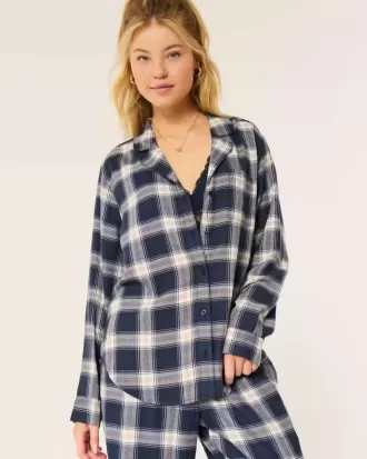 Långärmad flanell pyjamastopp