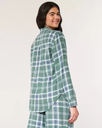 Långärmad flanell pyjamastopp