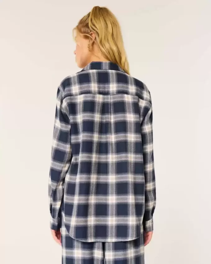 Långärmad flanell pyjamastopp Långärmad flanell pyjamastopp