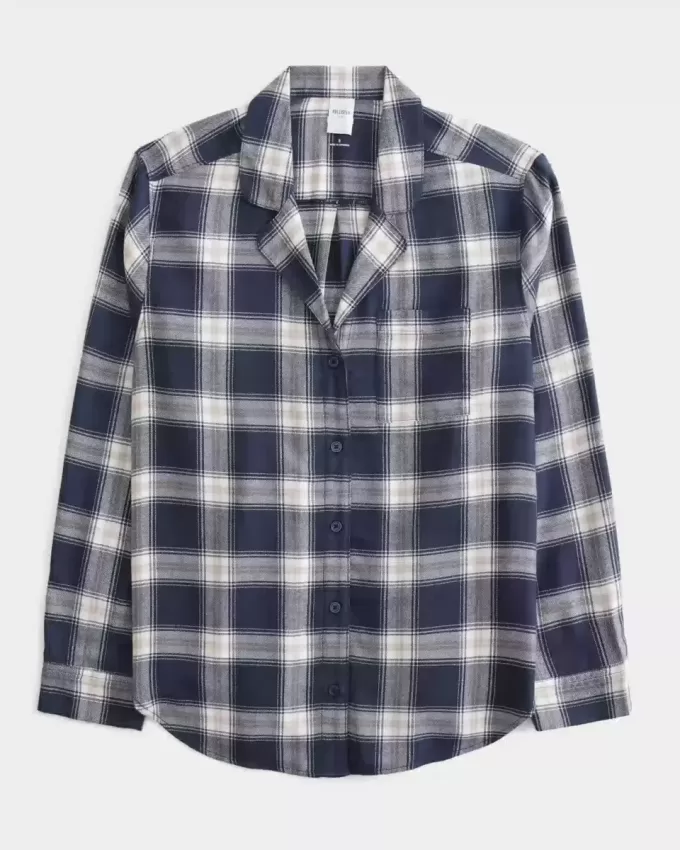 Långärmad flanell pyjamastopp Långärmad flanell pyjamastopp