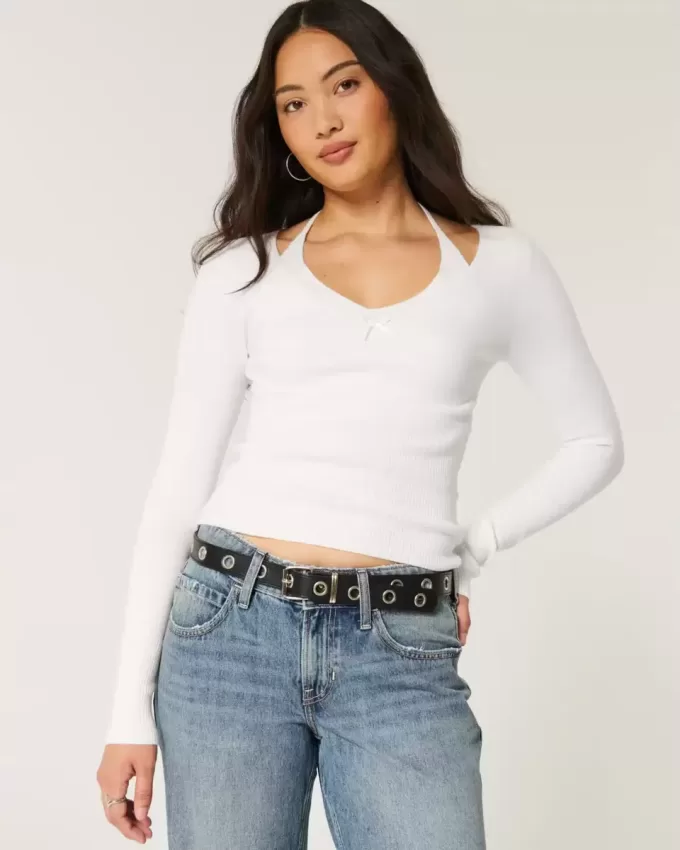 Långärmad Halter Tie Tröja Långärmad Halter Tie Tröja