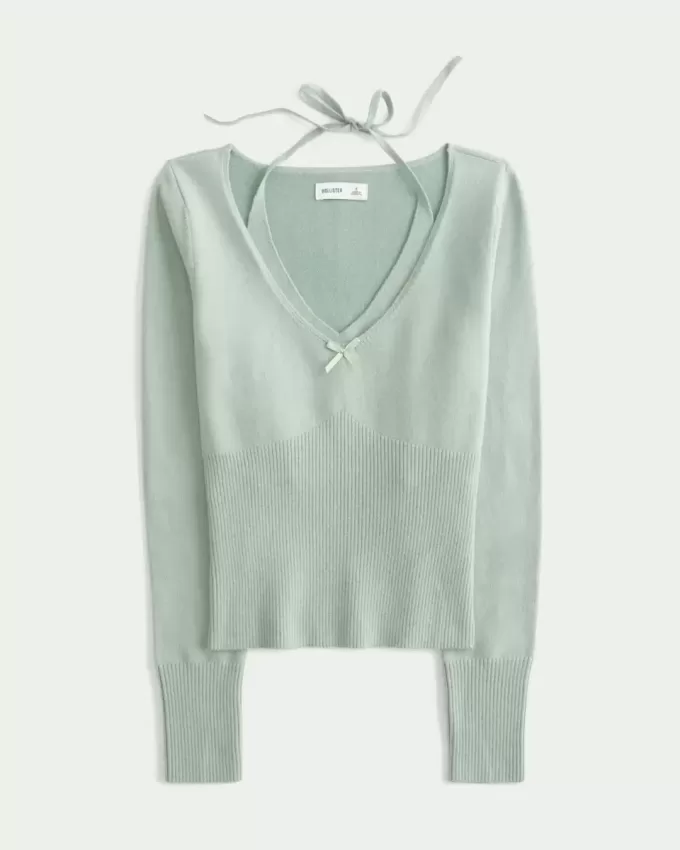 Långärmad Halter Tie Tröja Långärmad Halter Tie Tröja