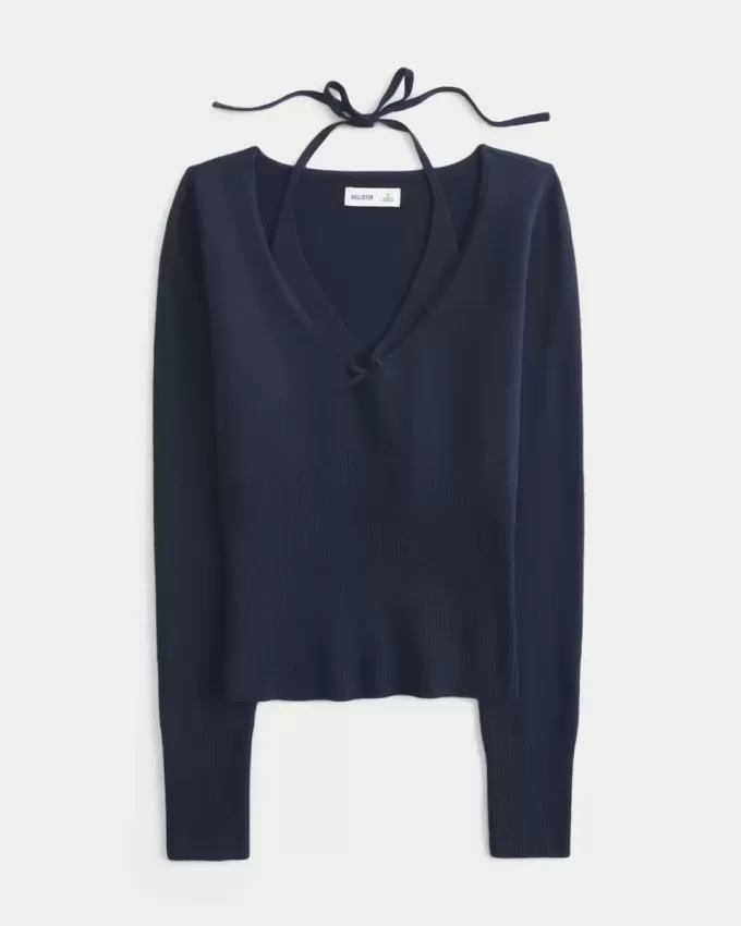 Långärmad Halter Tie Tröja Långärmad Halter Tie Tröja