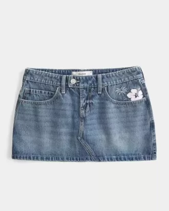 Low-Rise Broderad Denim Mini Skort