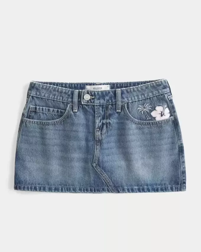Low-Rise Broderad Denim Mini Skort Low-Rise Broderad Denim Mini Skort