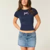 Low-Rise broderad rosett Denim Mini Skort