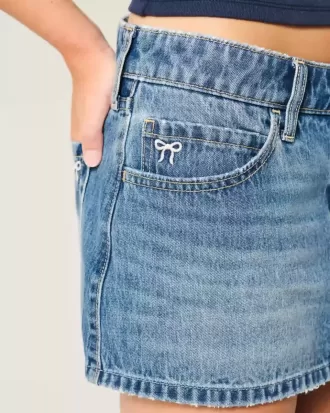 Low-Rise broderad rosett Denim Mini Skort