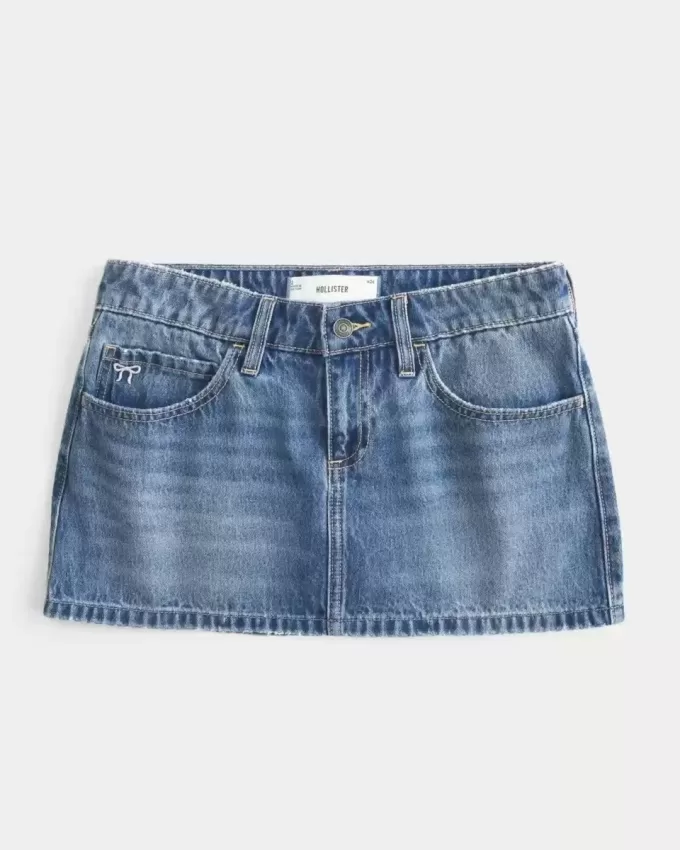 Low-Rise broderad rosett Denim Mini Skort