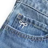 Low-Rise broderad rosett Denim Mini Skort