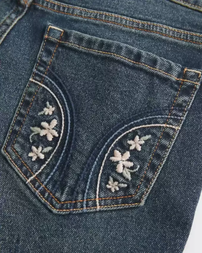 Low-Rise Dark Wash Broderade Bootcut-jeans Low-Rise Dark Wash Broderade Bootcut-jeans