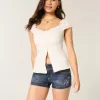 Low-Rise Dark Wash Broderade Shortie Shorts i denim Low-Rise Dark Wash Broderade Shortie Shorts i denim