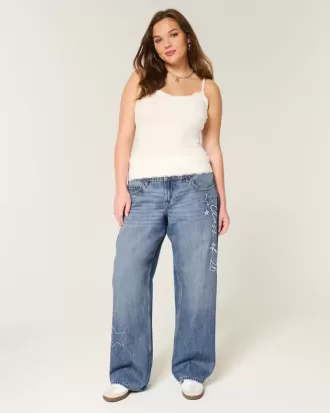 Low-Rise Dark Wash Class of ’26 Broderade Baggy Jeans Low-Rise Dark Wash Class of ’26 Broderade Baggy Jeans