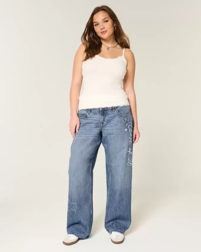 Low-Rise Dark Wash Class of ’26 Broderade Baggy Jeans Low-Rise Dark Wash Class of ’26 Broderade Baggy Jeans
